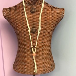 Long Peach Gem Stone Infinity Rope Necklace NWOT